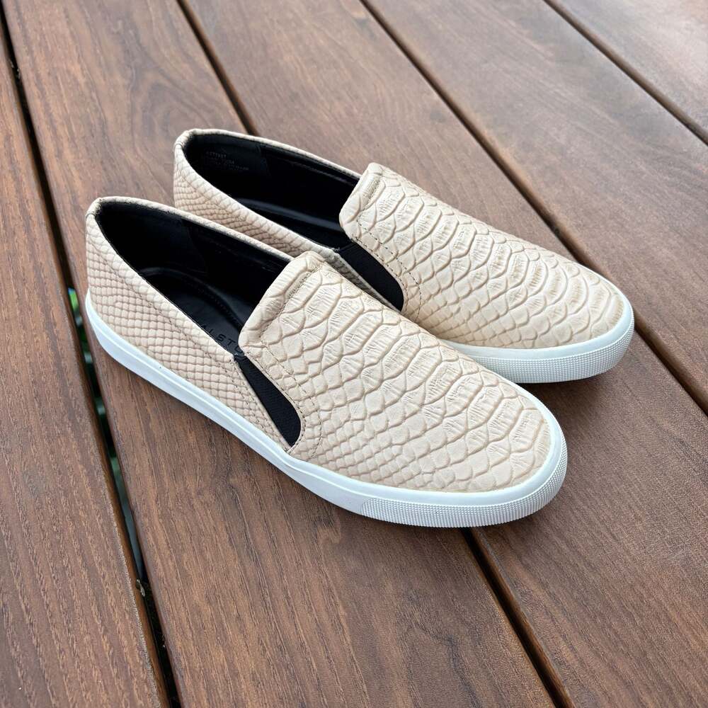 H by Halston Susan Slip-On Leather Sneakers in Beige Python Print 7.5M